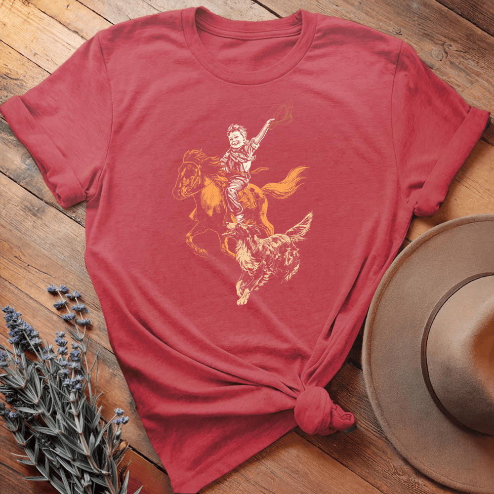 Vintage Horse, Dog &  Boy - Heather Red