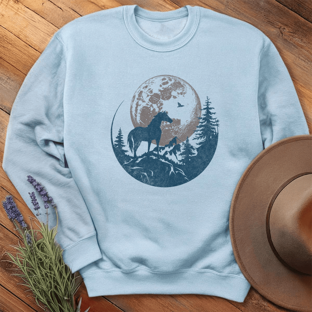 Horse and Full moon Art- Sweatshirt - Light Blue