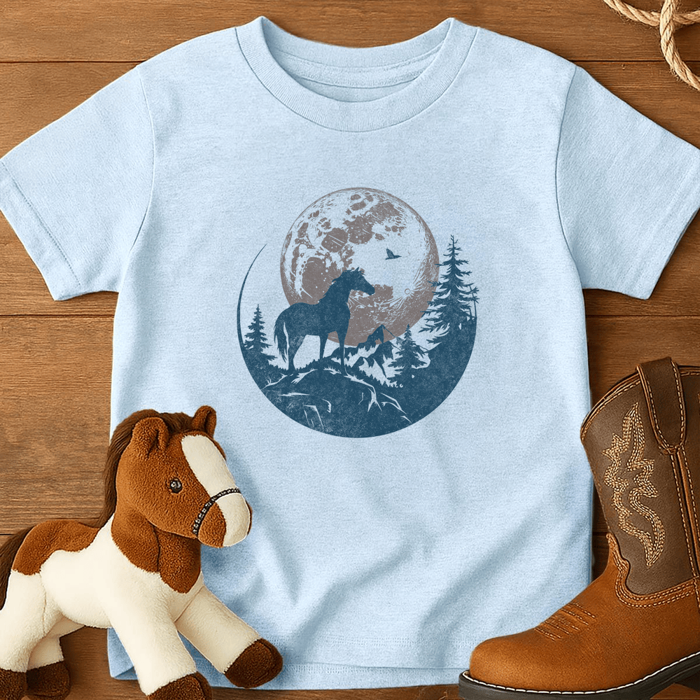Horse and Full moon Art - Youth Shirt - Light Blue