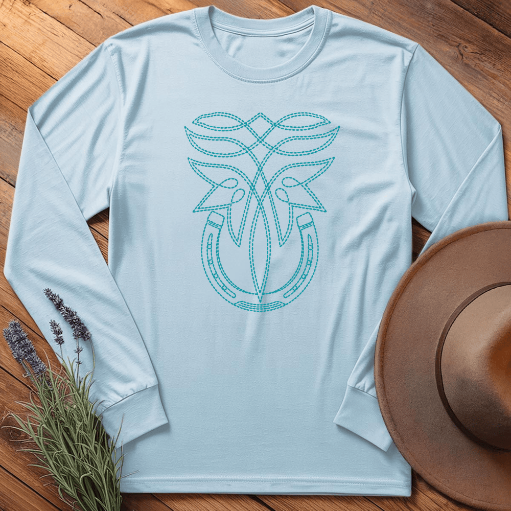 Stitching Horseshoe - Long Sleeve - Light Blue