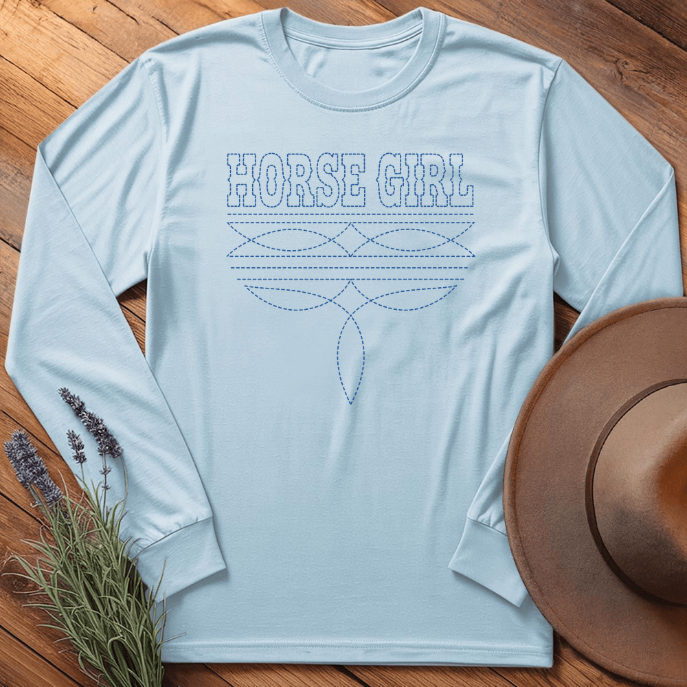 Stitching Horse Girl - Long Sleeve - Light Blue