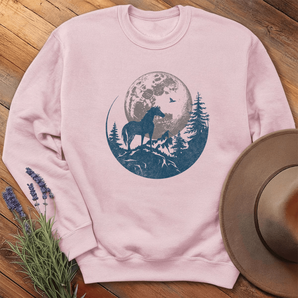 Horse and Full moon Art- Sweatshirt - Light Pink