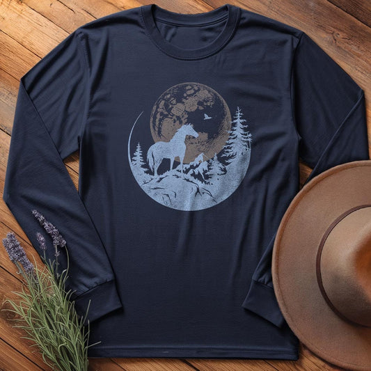 Horse and Full moon Art - Long Sleeves