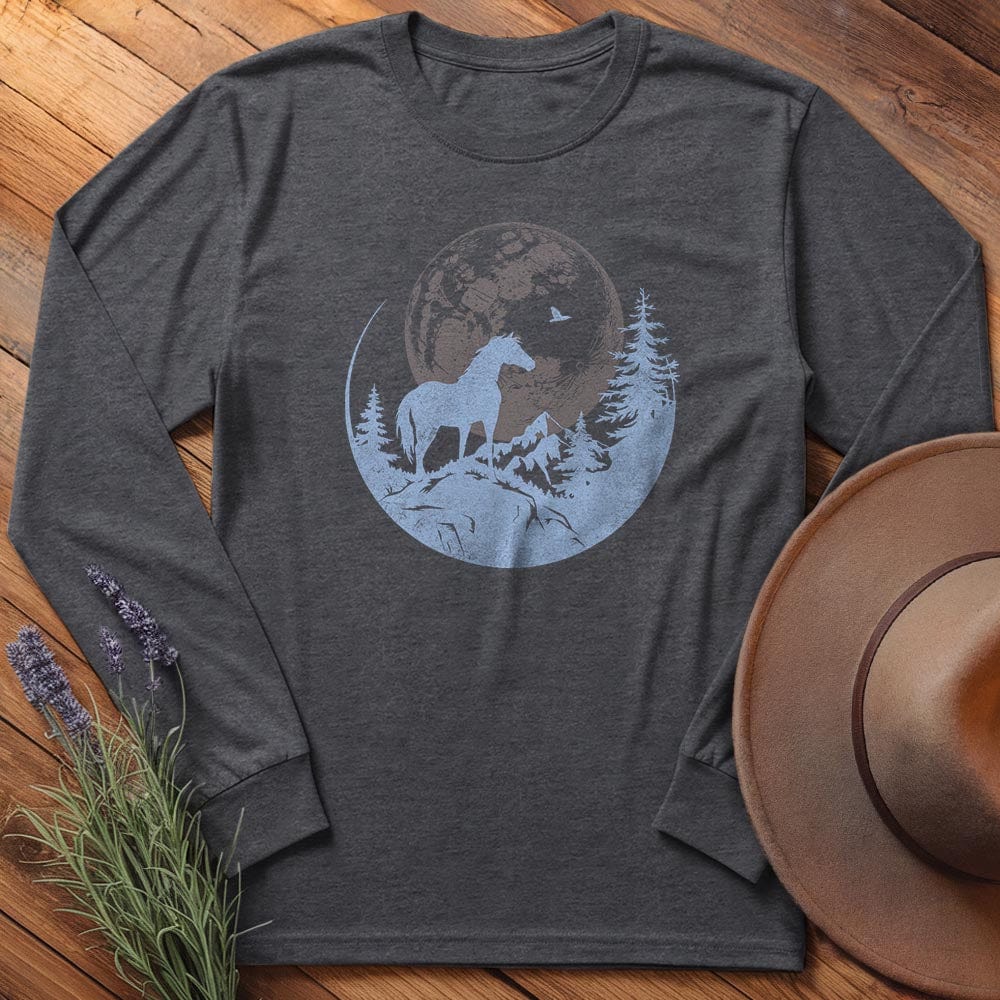 Horse and Full moon Art - Long Sleeves