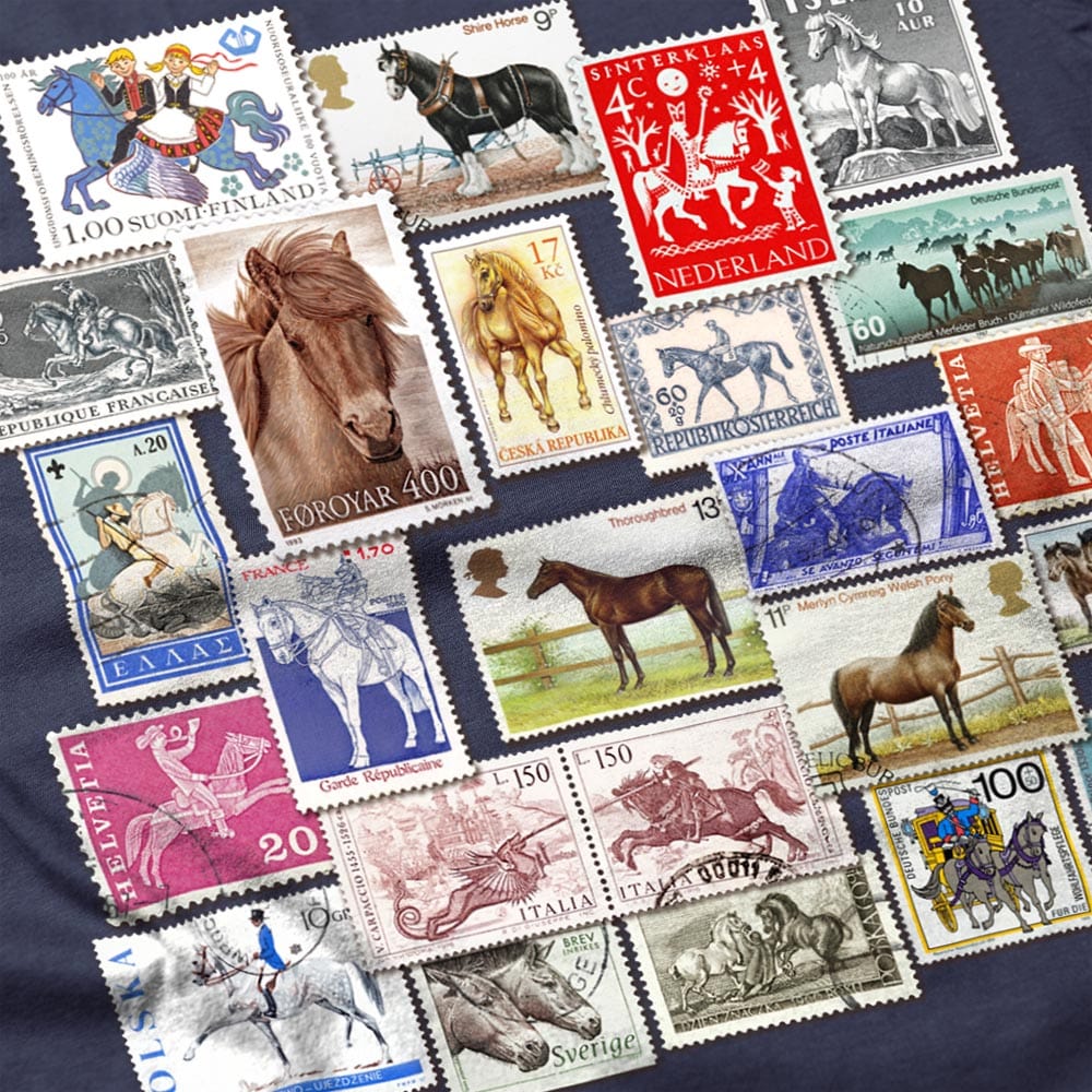 Horses Stamps Europe & UK - V-neck Lightweight