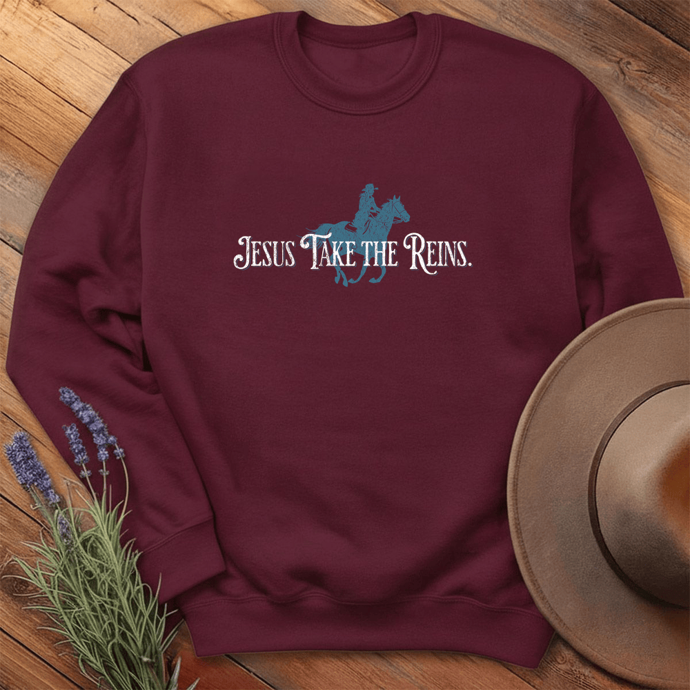 Jesus Take the Reins - Sweatshirt - Maroon
