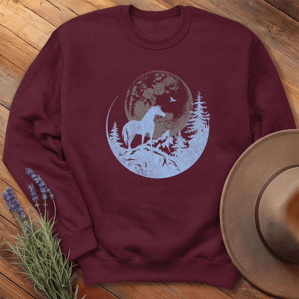 Horse and Full moon Art- Sweatshirt - Maroon
