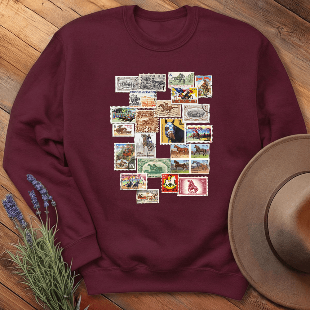 Horses Stamps USA - Sweatshirt - Maroon