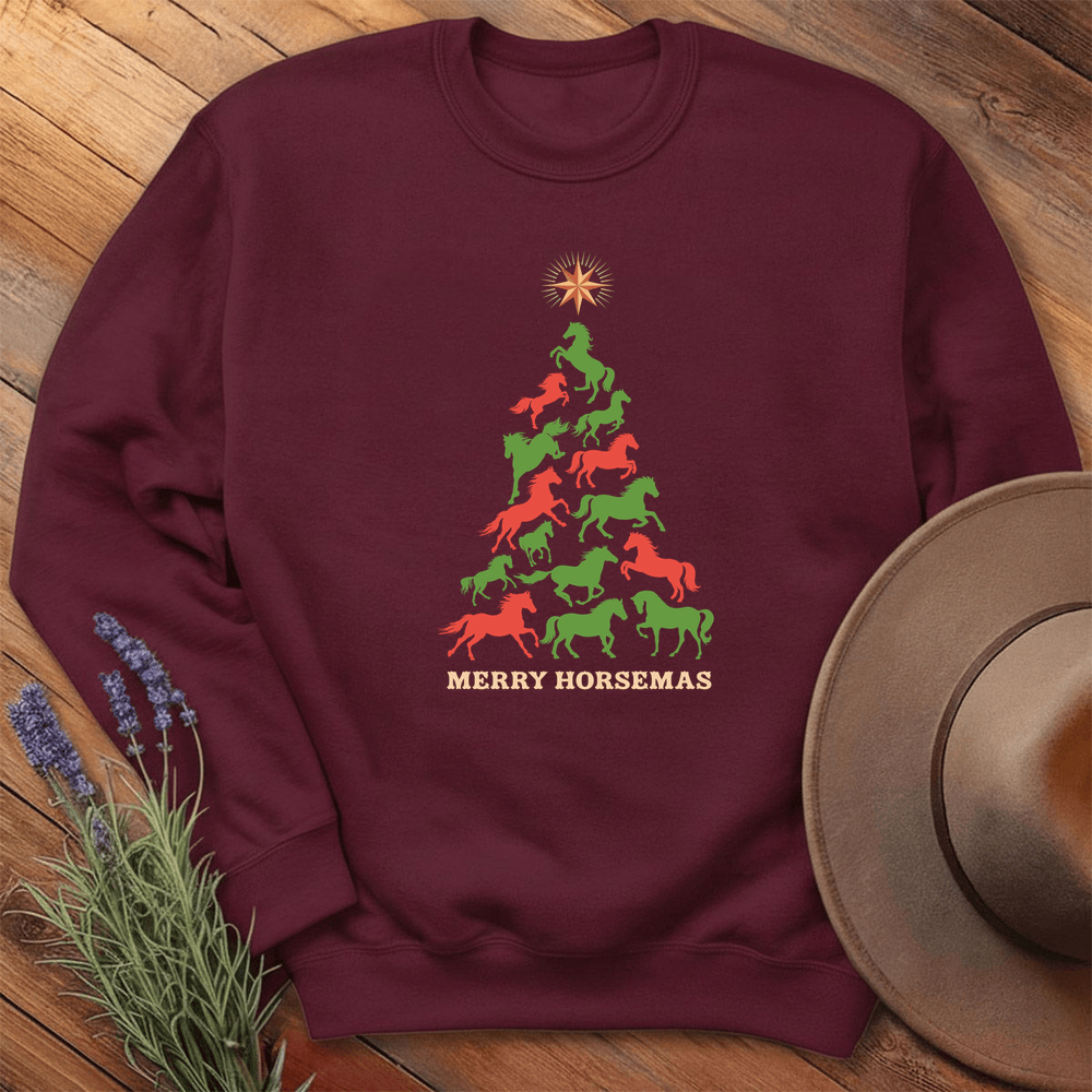 Horse Christmas Tree - Sweatshirt - Maroon