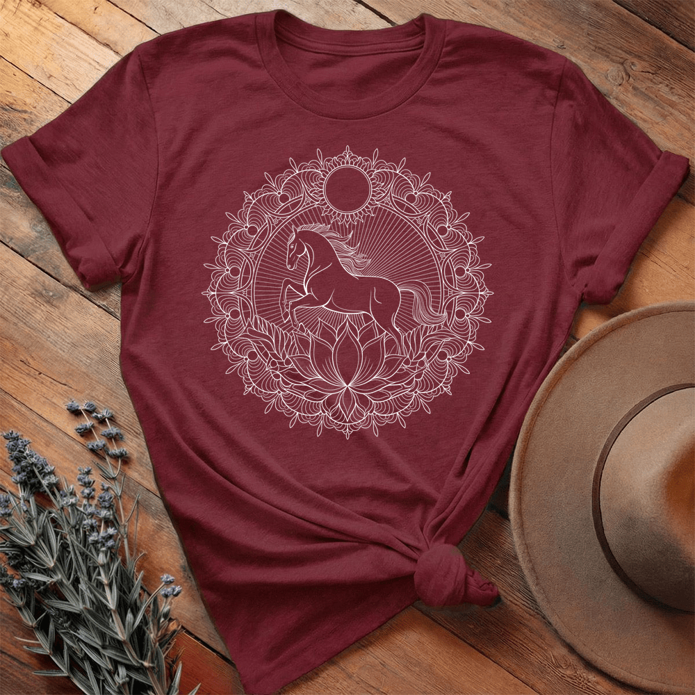 Mandala Horse T-shirt - Premium Lightweight Tee - Maroon