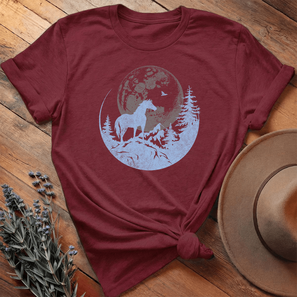 Horse and Full moon Art - Premium Lightweight Tee - Maroon