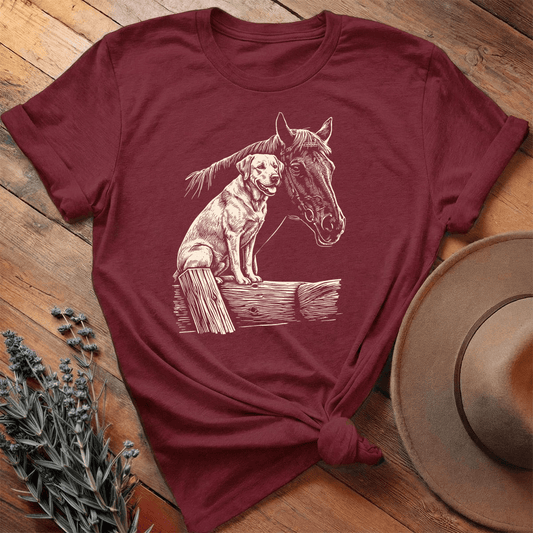 Horse & Labrador - Premium Lightweight Tee - Maroon