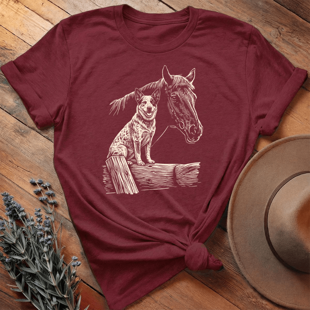 Horse & Australian Cattle - Premium Lightweight Tee - Maroon
