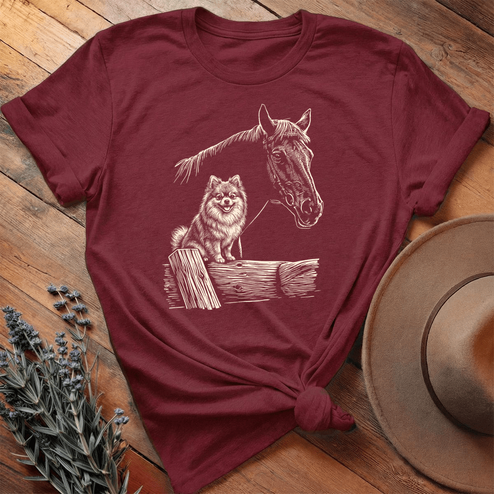 Horse & Pomeranian - Premium Lightweight Tee - Maroon