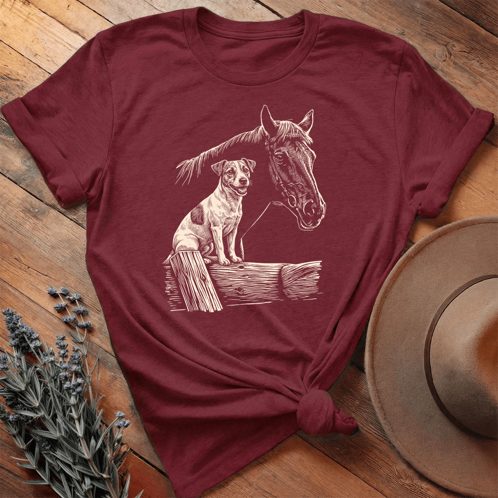 Horse & Jack Russel Terrier - Premium Lightweight Tee - Maroon