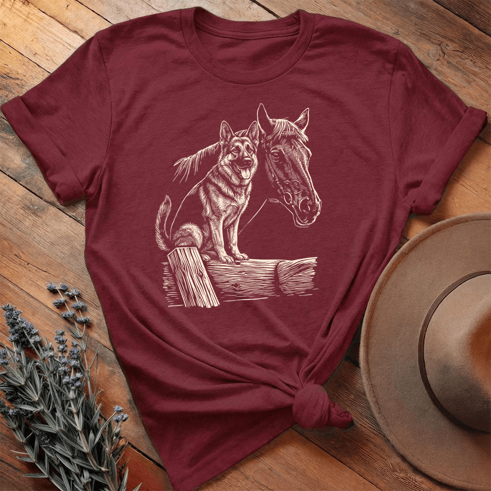 Horse &  German Shepherd - Premium Lightweight Tee - Maroon