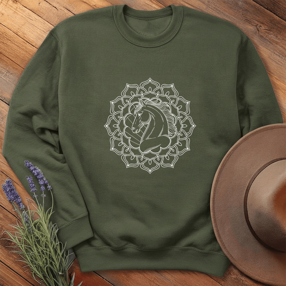 Mandala Horse Head - Sweatshirt - Military Green