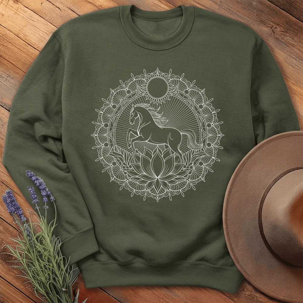 Mandala Horse - Swearshirt - Military Green