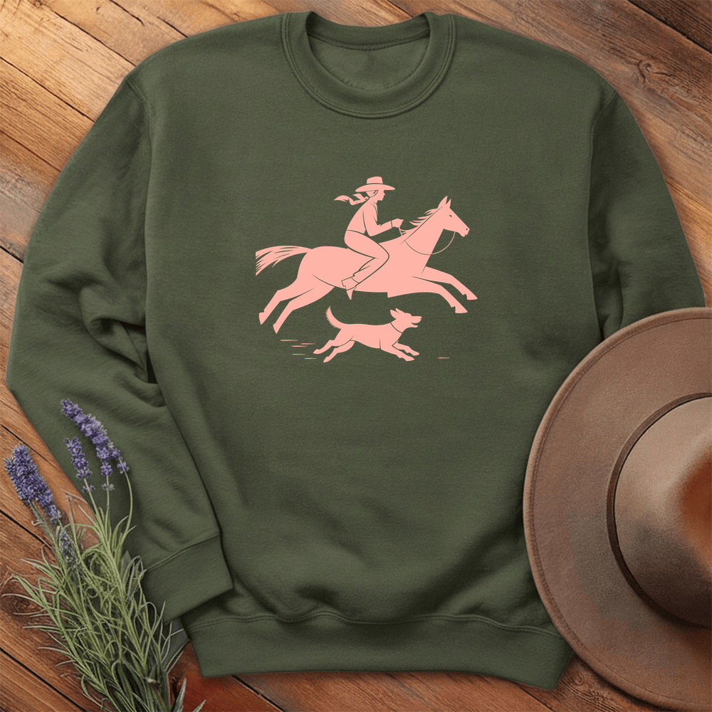 Cowgirl and dog - Sweatshirt - Military Green