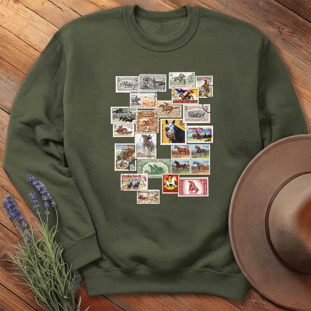 Horses Stamps USA - Sweatshirt - Military Green