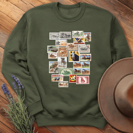 Horses Stamps USA - Sweatshirt - Military Green