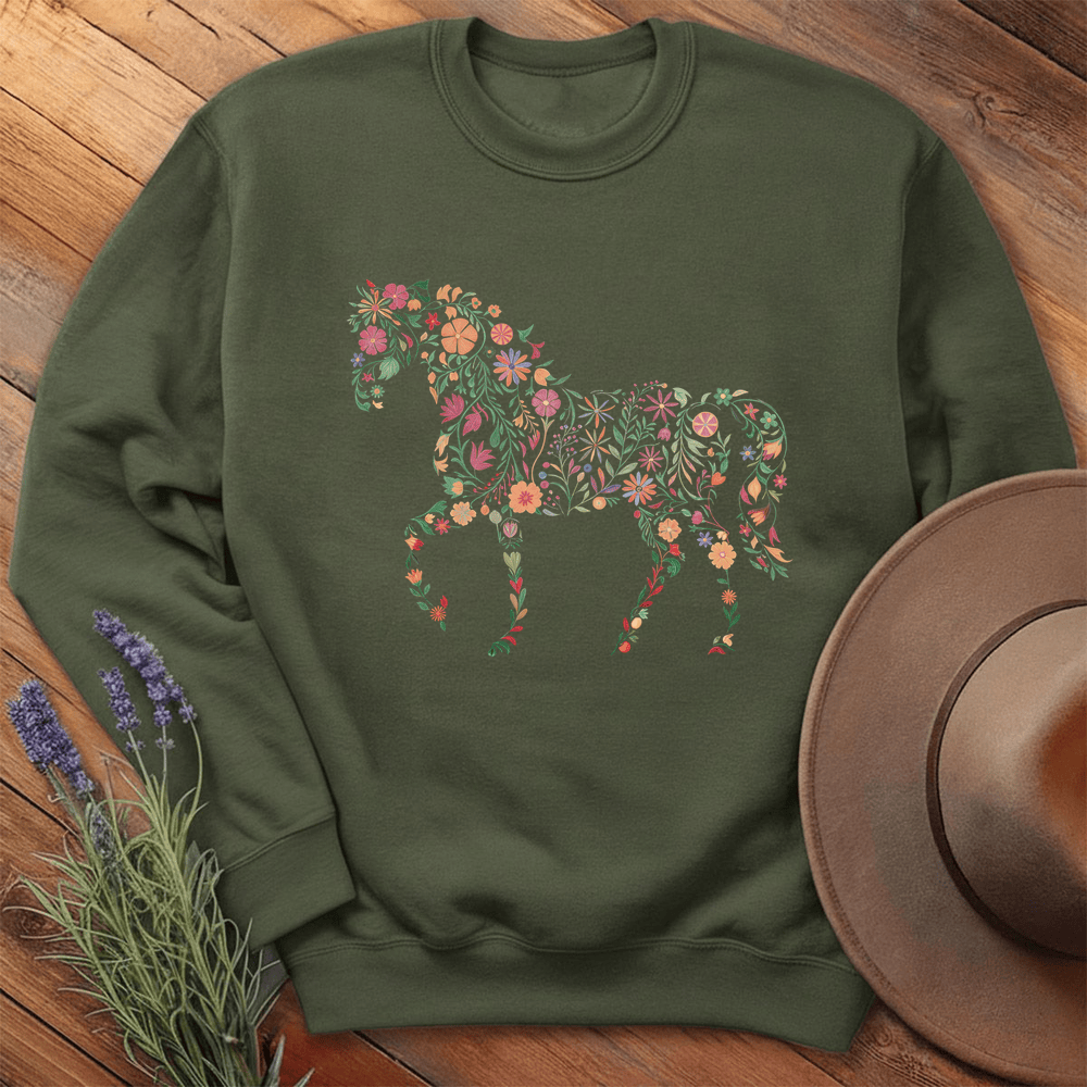 Flower Horse - Sweatshirt - Military Green