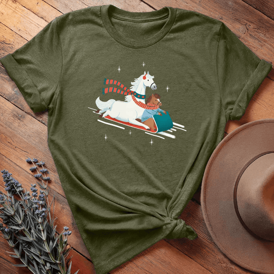 Xmas Horses Sledge - Military Green