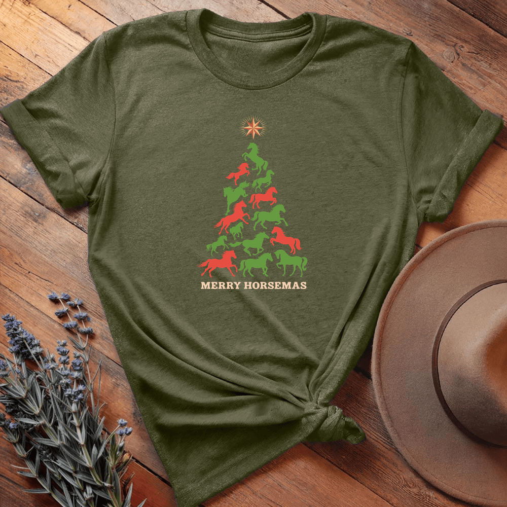 Xmas Horse Christmas Tree Art - Military Green