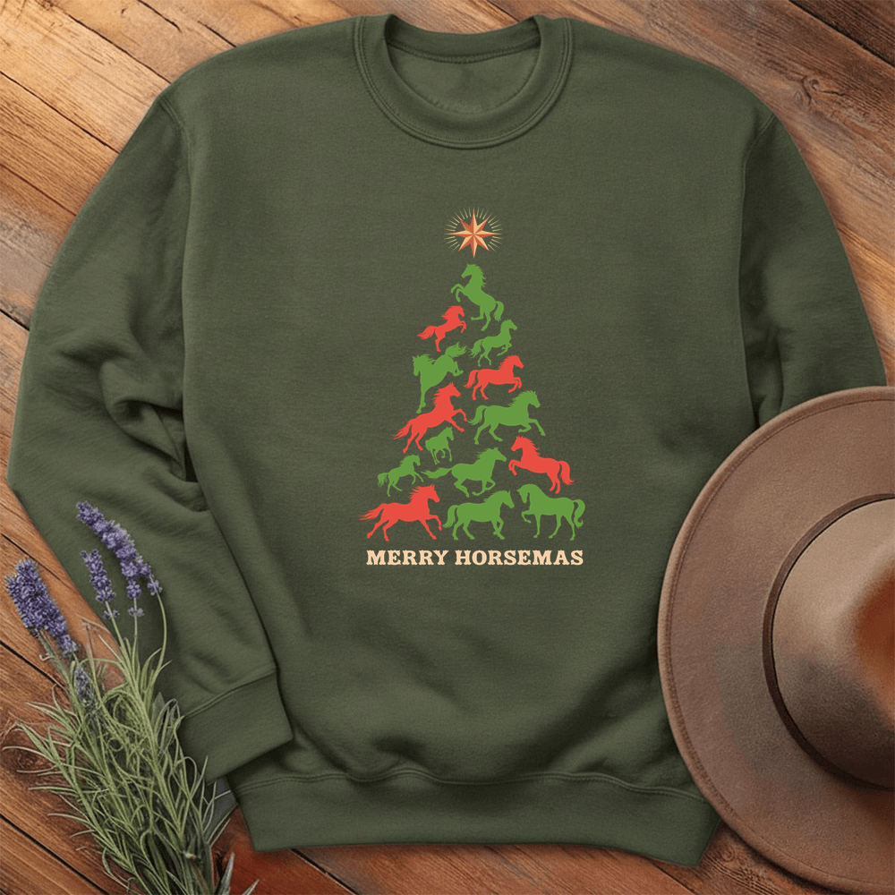 Horse Christmas Tree - Sweatshirt - Military Green