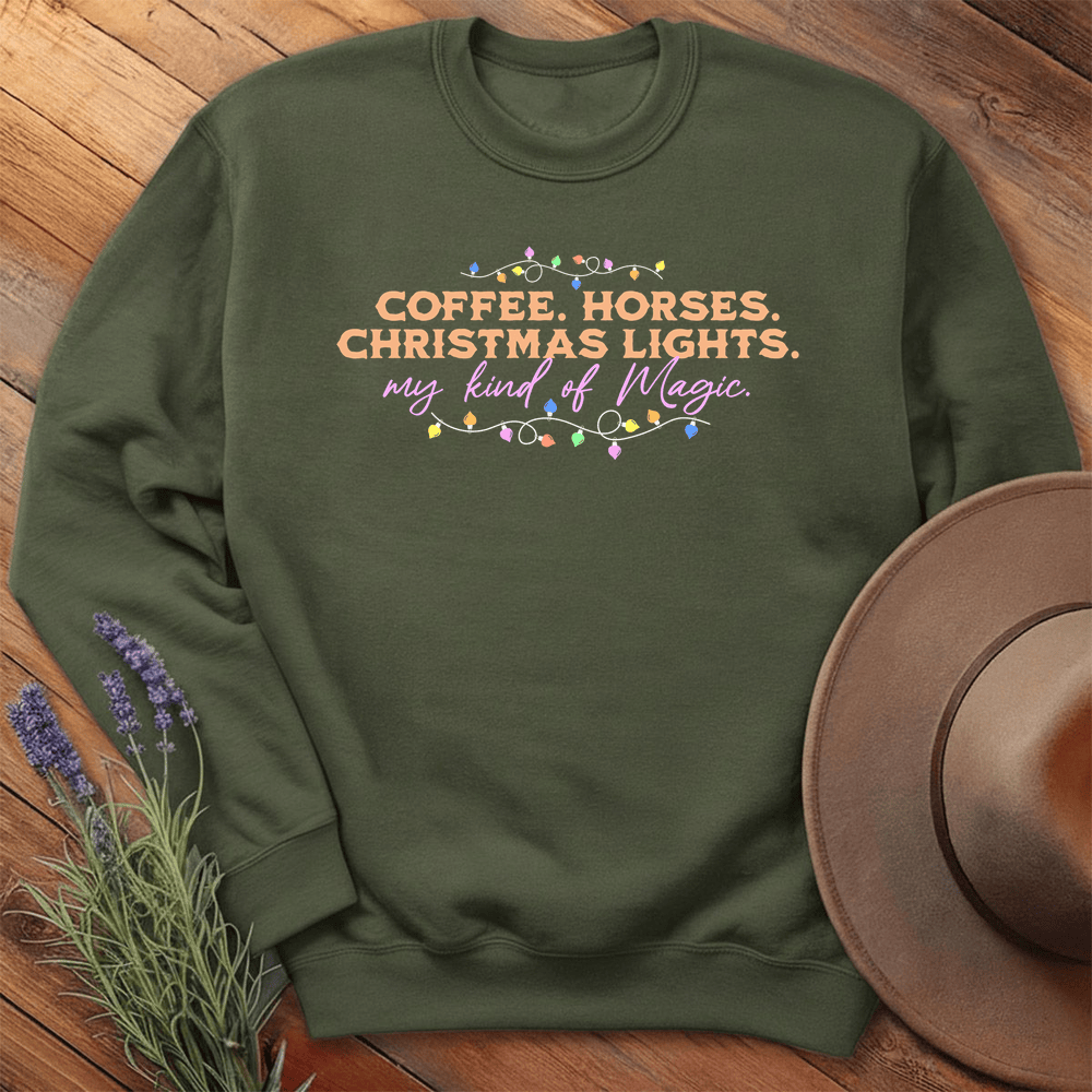 Horses & Christmas Lights - Sweatshirt - Military Green