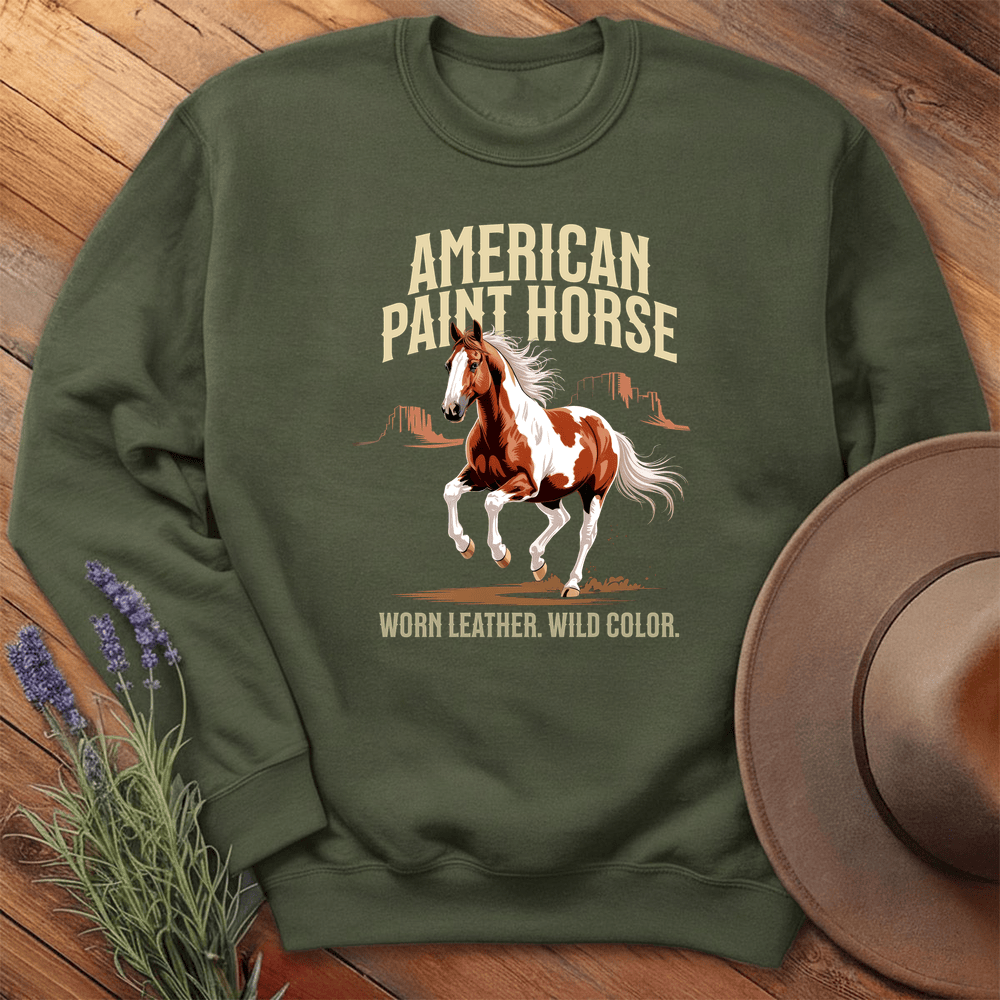 Breed Spirit, American Paint Horse - Sweatshirt - Military Green
