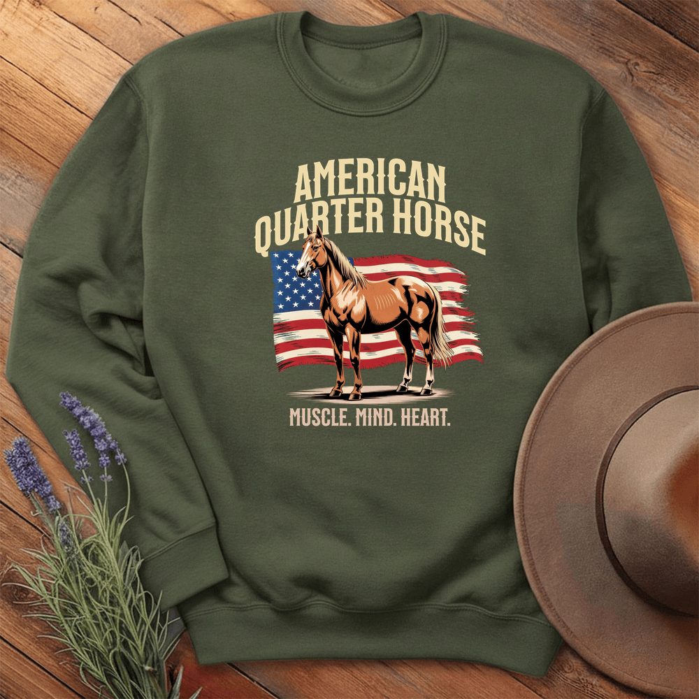 Breed Spirit, American Quarter Horse - Sweatshirt - Military Green