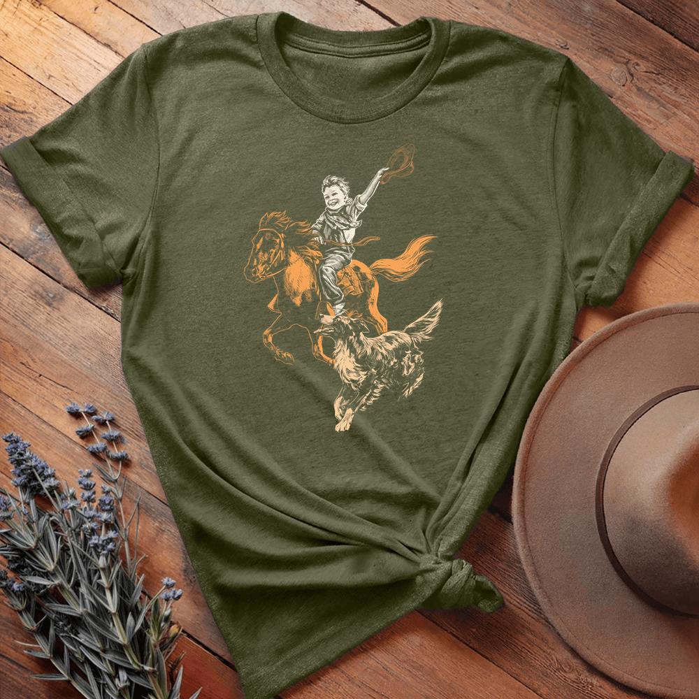 Vintage Horse, Dog &  Boy - Military Green