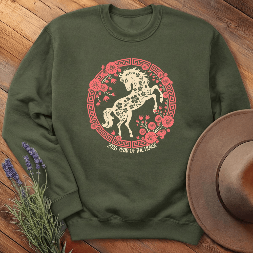 Year Of The Horse 9 - Sweatshirt - Military Green