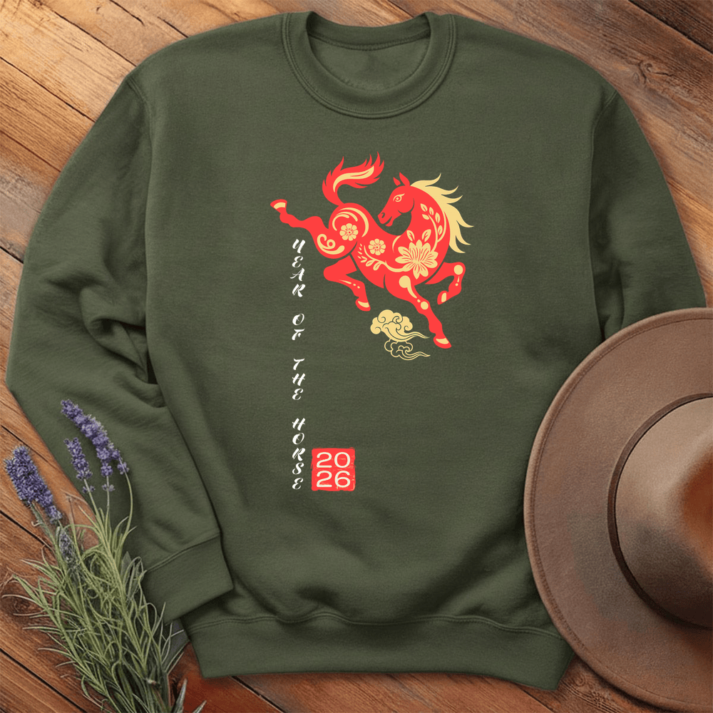 Year Of The Horse 6 - Sweatshirt - Military Green