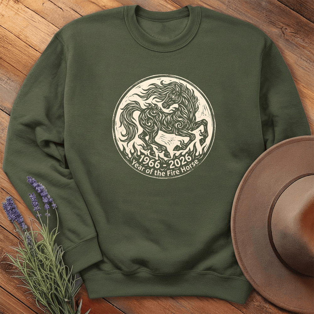 Year Of The Fire Horse 3 - Sweatshirt - Military Green