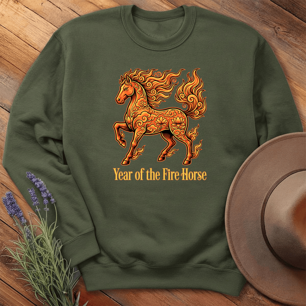 Year Of The Fire Horse 10 - Sweatshirt - Military Green