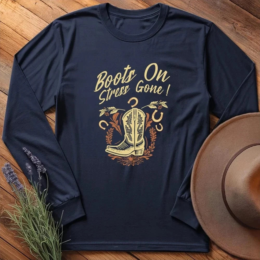 Boots On, Stress Gone - Long Sleeves - Navy