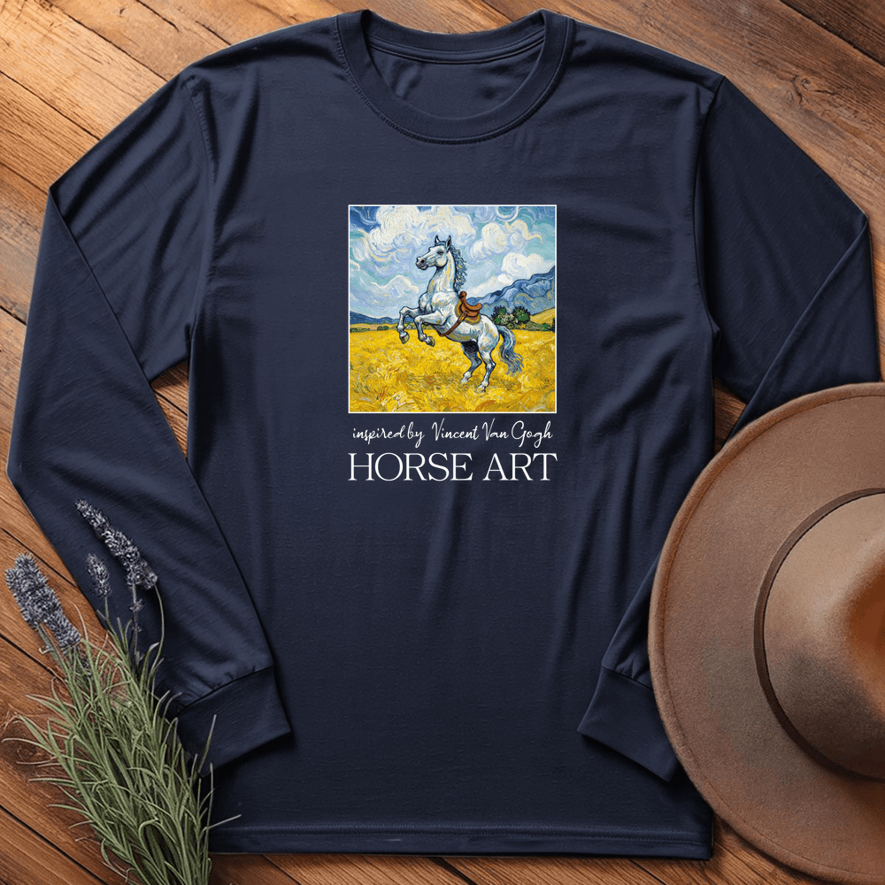 Horse Art Van Gogh 2 - Long Sleeves - Navy