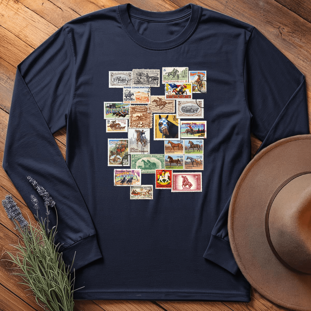 Horses Stamps USA - Long Sleeves - Navy