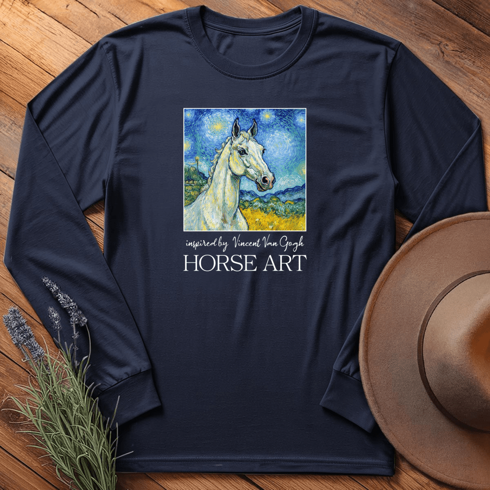 Horse Art Van Gogh 1 - Long Sleeves - Navy