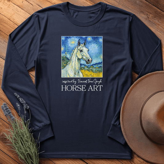 Horse Art Van Gogh 1 - Long Sleeves - Navy