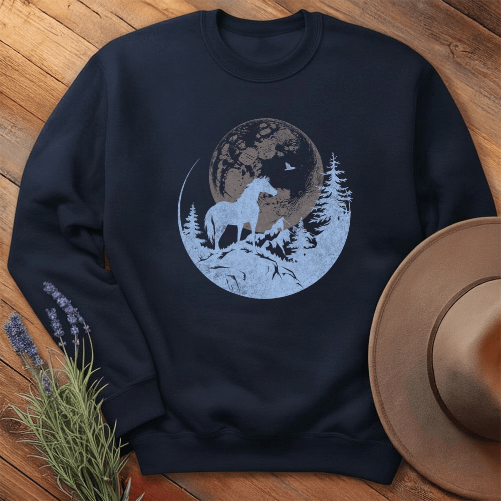 Horse and Full moon Art- Sweatshirt - Navy