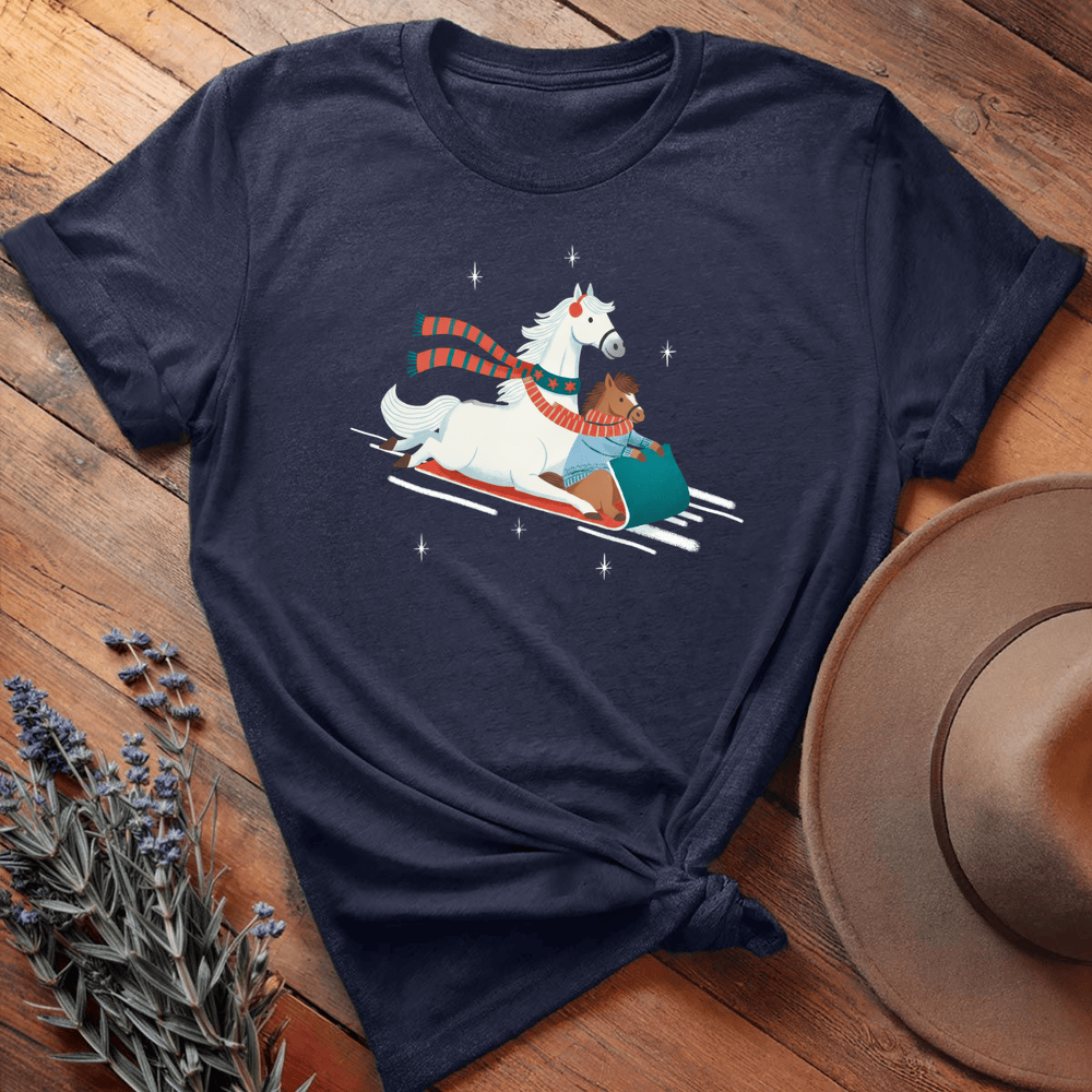 Xmas Horses Sledge - Navy