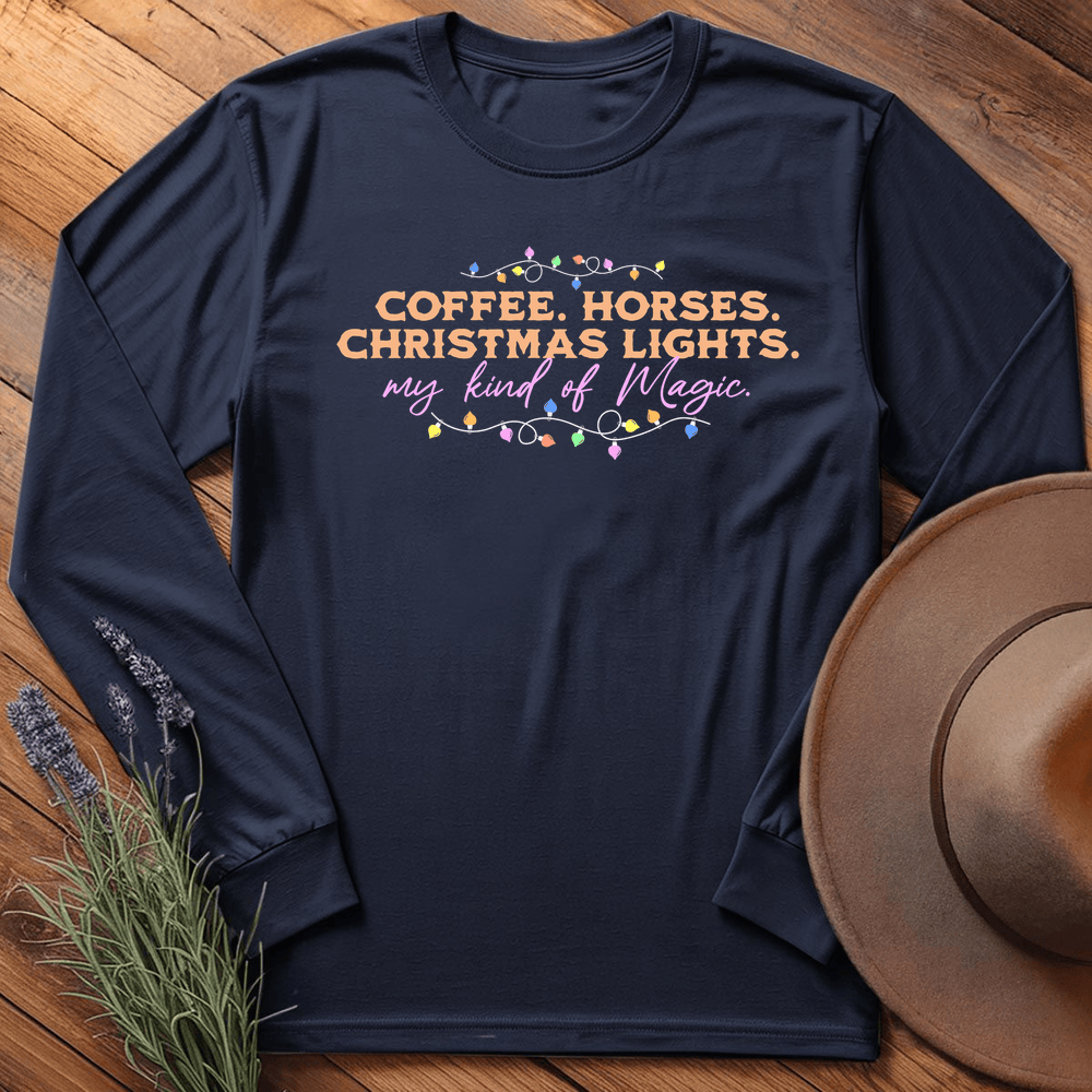 Horses & Christmas Lights - Long Sleeve - Navy