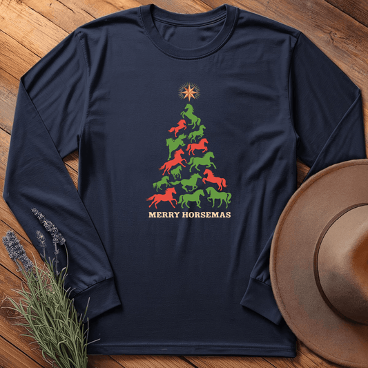 Horse Christmas Tree - Long Sleeve - Navy