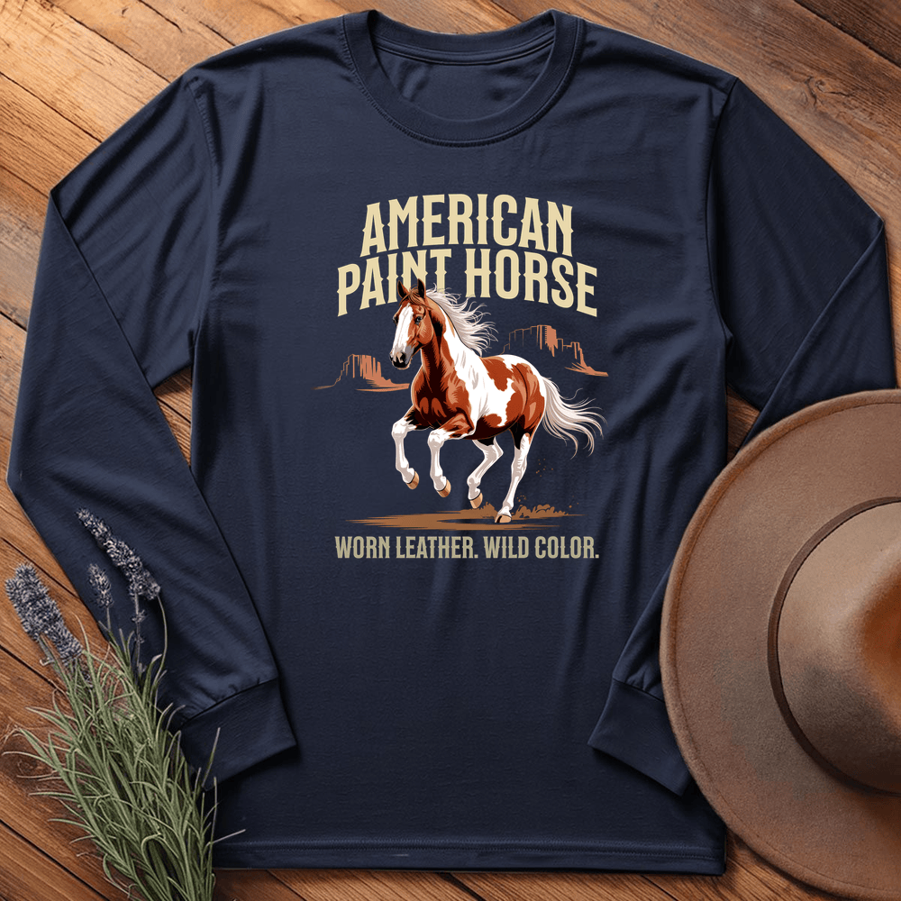 Breed Spirit, American Paint Horse - Long Sleeve - Navy