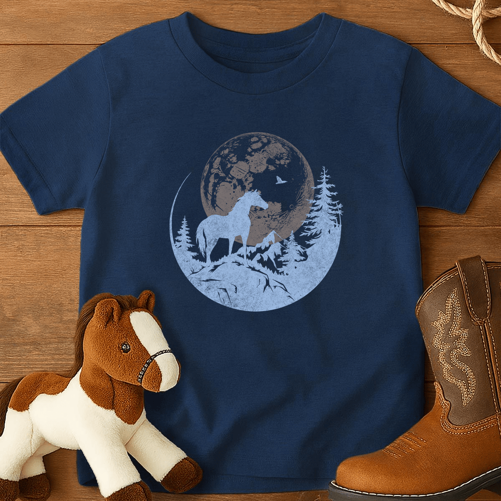 Horse and Full moon Art - Youth Shirt - Navy