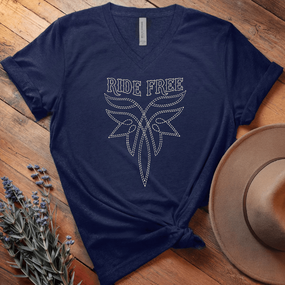 Stitching Ride Free - V-neck - Navy
