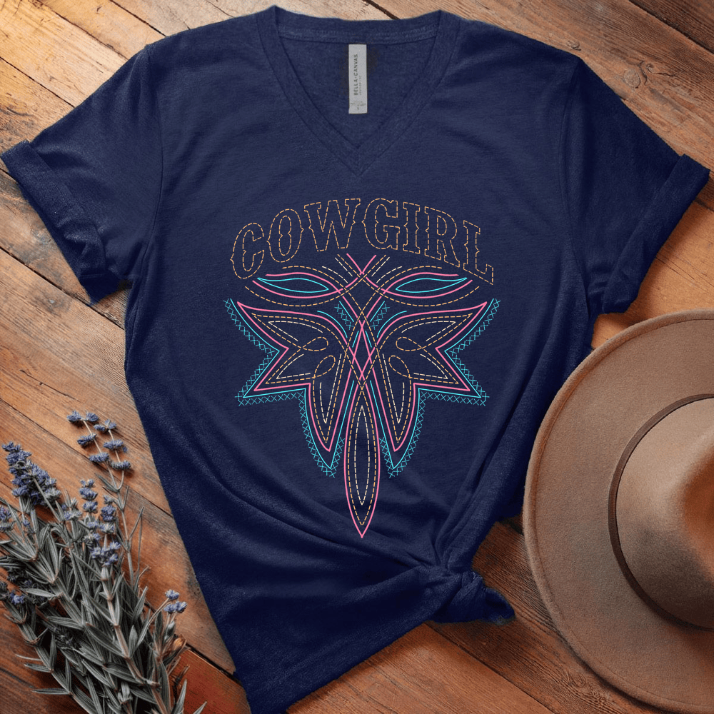 Stitching Cowgirl - V-neck - Navy